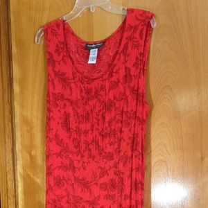 SAG HARBOR WOMAN RED & BLACK FLORAL PRINT CRINKLE DRESS - 18W